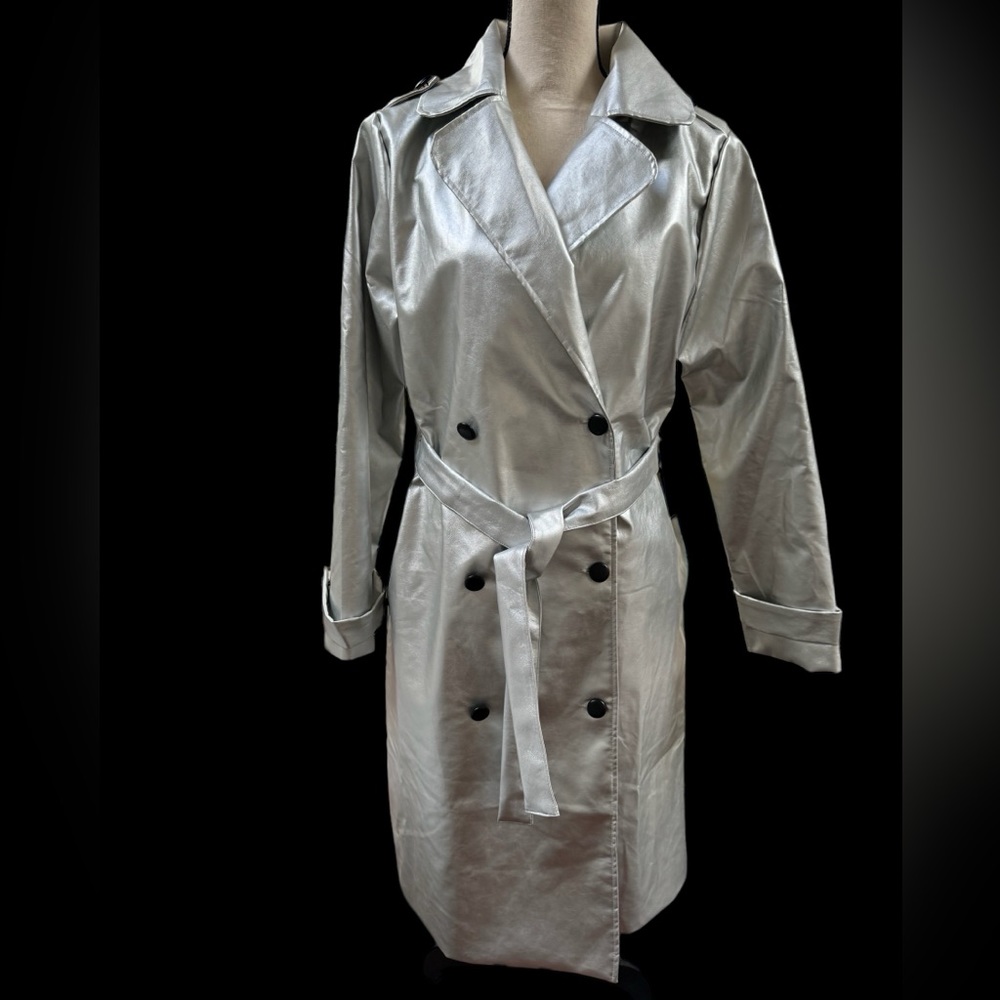 Peach Couture Silver Trench Coat
